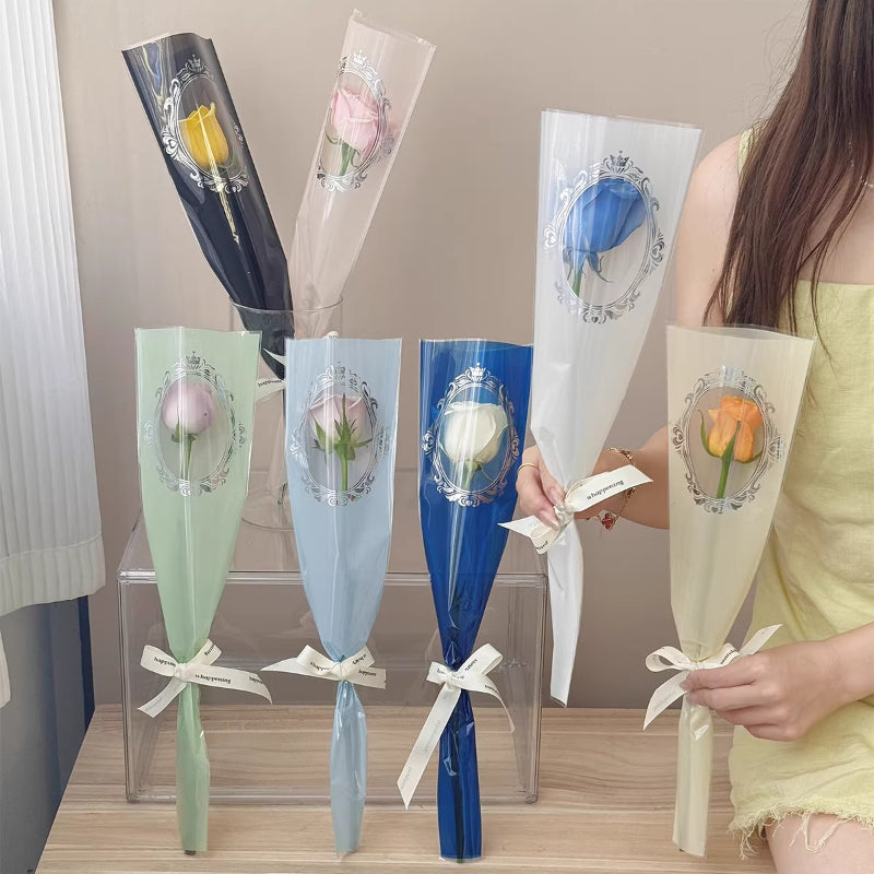 Emballages pour rose unique avec fenêtre miroir argentée, lot de 100
