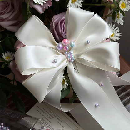 Ivory Satin Bow with Pearl Accents