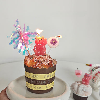 5 bougies d'anniversaire en forme de petit ours rose