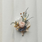 Load image into Gallery viewer, Champagne Preserved Rose Boutonniere &amp; Wrist Corsage