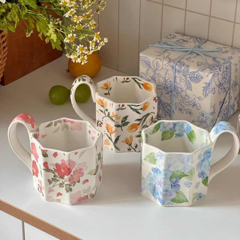 Mug à café en céramique motif peinture à l'huile florale