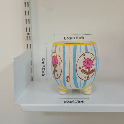 Whimsical Hand-Painted Footed Ceramic Planter