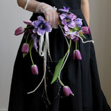 Load image into Gallery viewer, Purple Tulip Horizontal Hand-Tied Bridal Bouquet