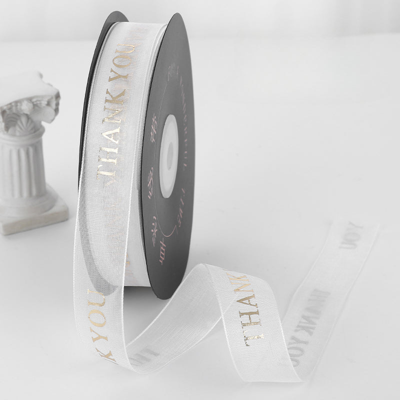 THANK YOU Gold Letters Organza Ribbon (20mmx49Yd)