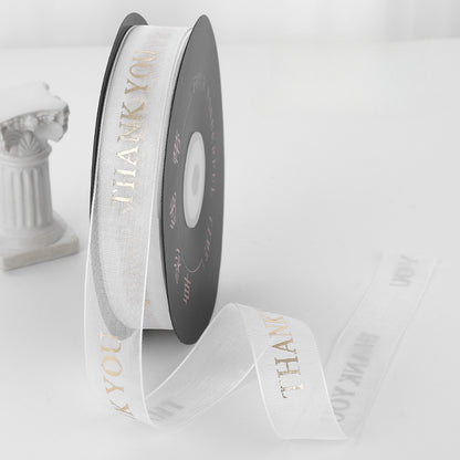THANK YOU Gold Letters Organza Ribbon (20mmx49Yd)