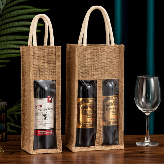 Sacs à vin en toile de jute avec fenêtre