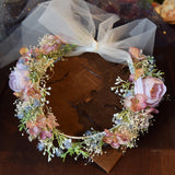 Load image into Gallery viewer, Purple Floral Wedding Crown Headpiece