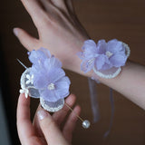 Load image into Gallery viewer, Elegant Lavender Wrist Corsage Boutonniere Set
