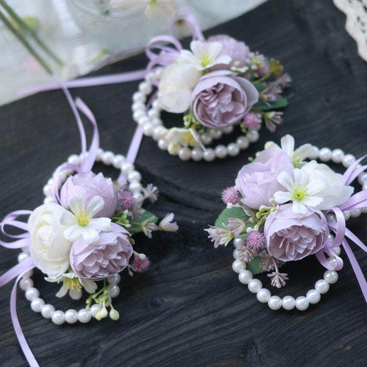 Lavender Rose Wrist Corsages for Bridesmaids