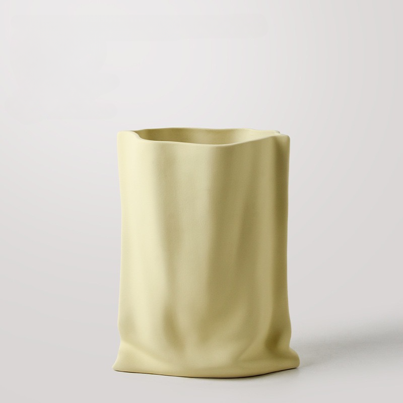 Paper Bag Shaped Cream Ceramic Art Vase – Floral Supplies Store