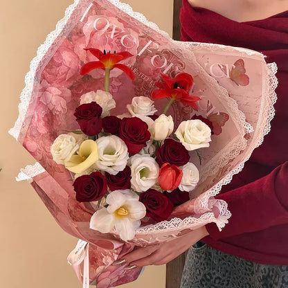 5pcs Vintage Lace-Trim Flower Wrap Paper (36x48cm)
