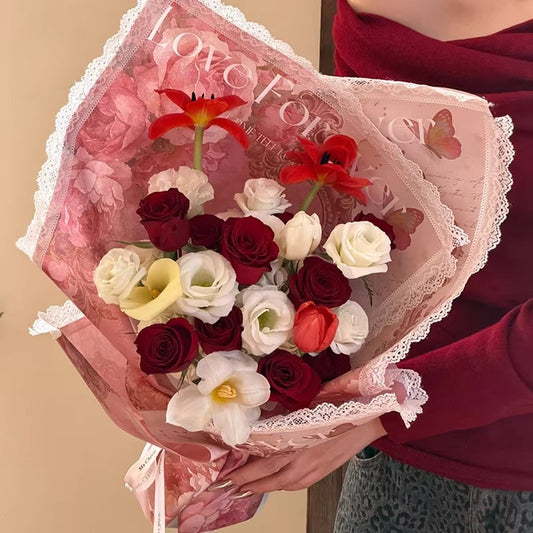 5pcs Vintage Lace-Trim Flower Wrap Paper (36x48cm)