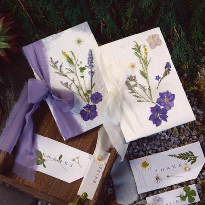 Real Dried Pressed Flower Wedding Vow Cards (Set of 2)