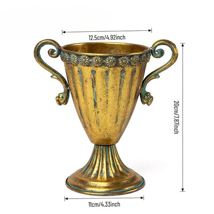Antique Gold Metal Urn Planter Trumpet Vase