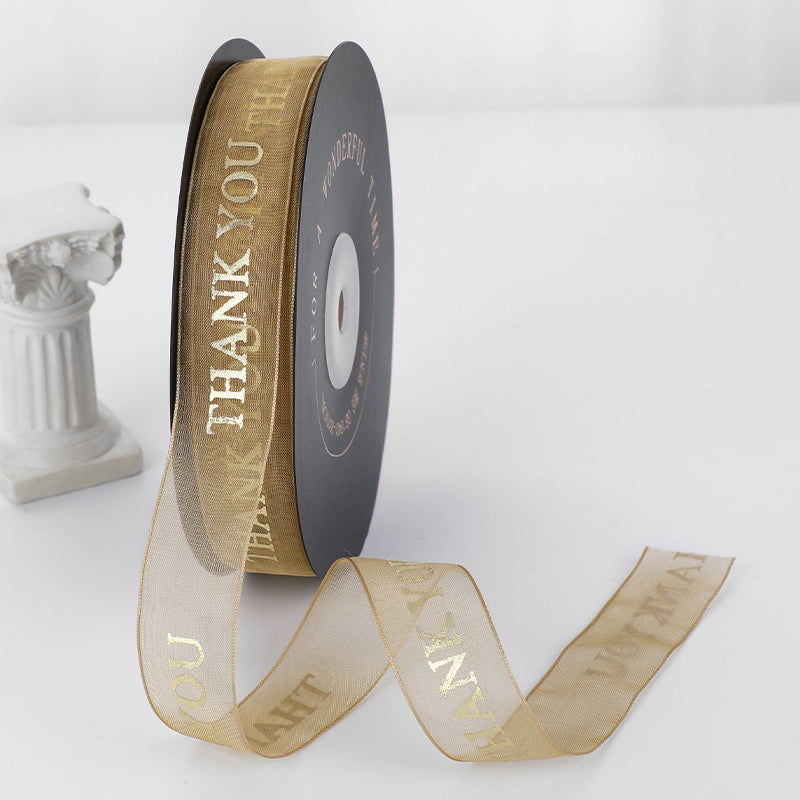 THANK YOU Gold Letters Organza Ribbon (20mmx49Yd)