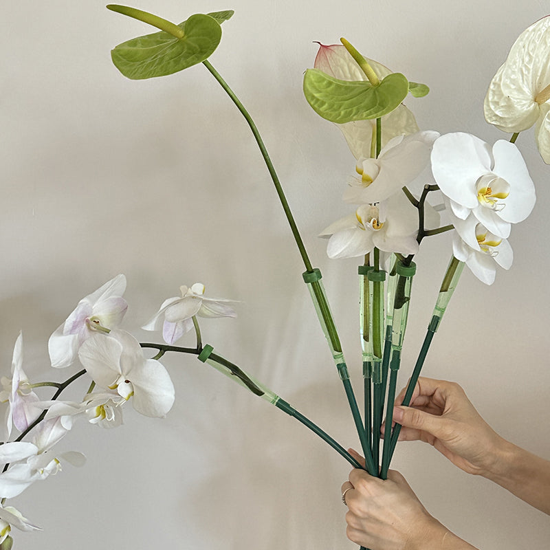 10 tubes à fleurs allongés avec tiges de fixation
