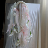 Load image into Gallery viewer, Calla Lily Pearl Cascading Bridal Bouquet with Ribbons