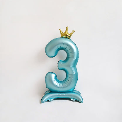 40 Inch Blue Standing Number Balloons with Crown