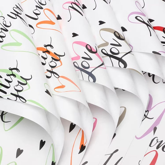 20 feuilles de papier pour bouquet graffiti cœur (57x57 cm)