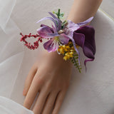 Load image into Gallery viewer, Deep Purple Calla Lily Corsage Boutonniere Set