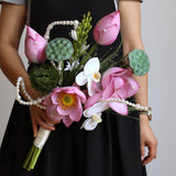 Load image into Gallery viewer, Pink Lotus &amp; Orchid Pearl Bridal Bouquet