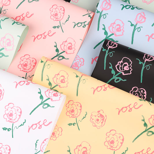 10 feuilles de papier d'emballage à motif fleurs roses (35x50 cm)