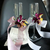 Load image into Gallery viewer, Magenta Gold Champagne Flutes Flower Decor (Set of 2)