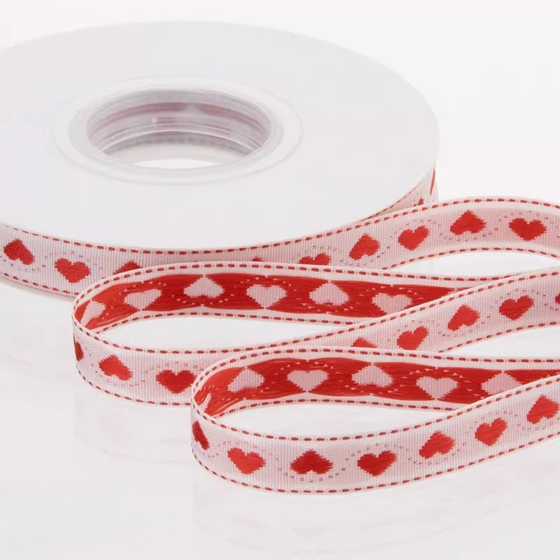 Double-sided Heart Ribbon for Valentine's Day (1cmx15Yd)