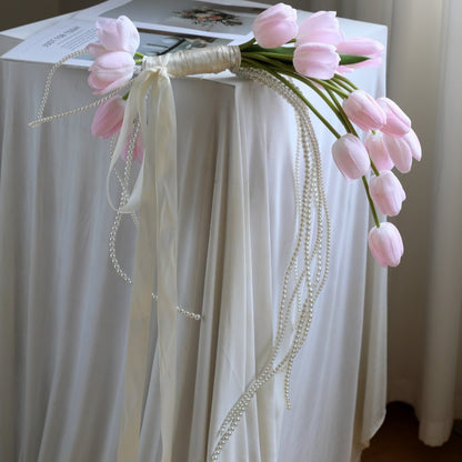 Tulip Cascading Wedding Bouquet with Pearl Strands