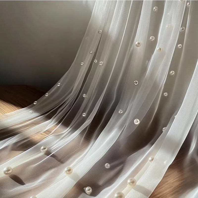 Pearl-Dotted Tulle Table Runner for Weddings