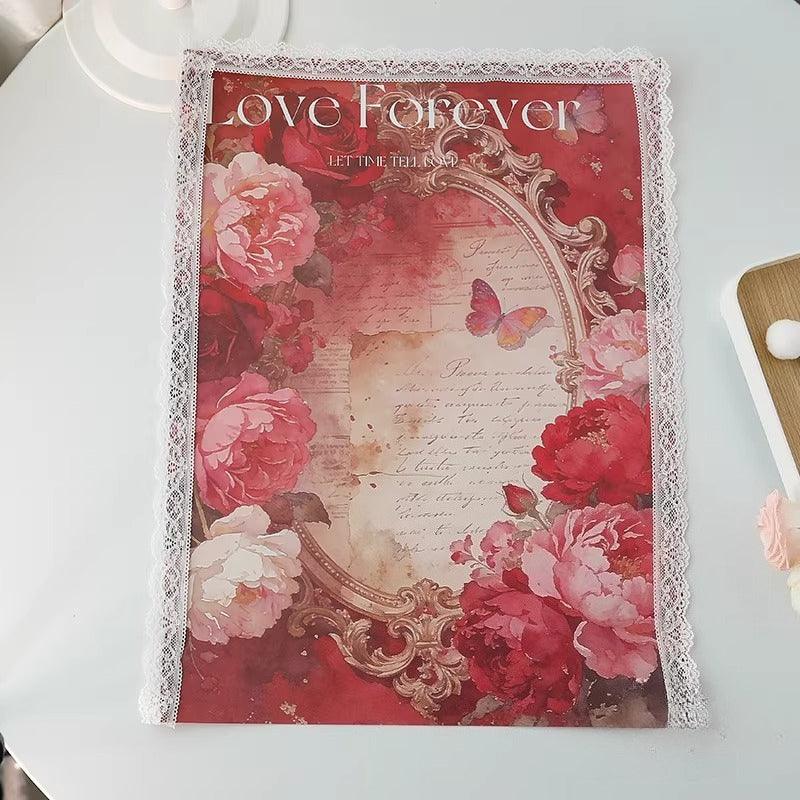 5pcs Vintage Lace-Trim Flower Wrap Paper (36x48cm)
