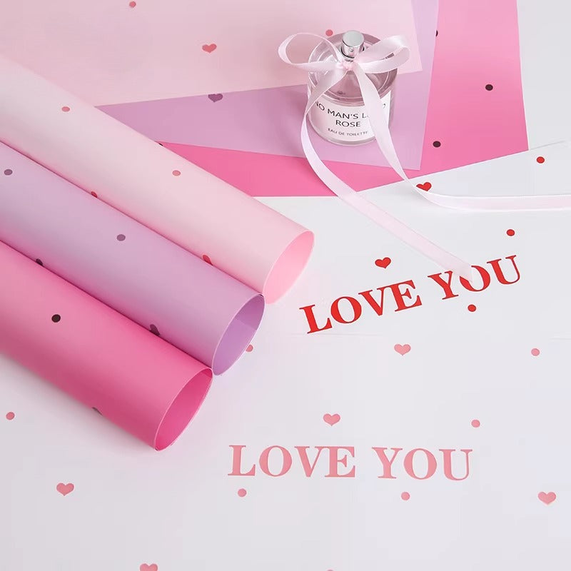 20 feuilles de papier fleuriste « LOVE YOU » pour la Saint-Valentin (53x53cm)