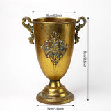Load image into Gallery viewer, Antique Gold Metal Urn Planter Trumpet Vase