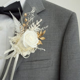 Load image into Gallery viewer, Preserved White Rose Wedding Boutonniere &amp; Corsage