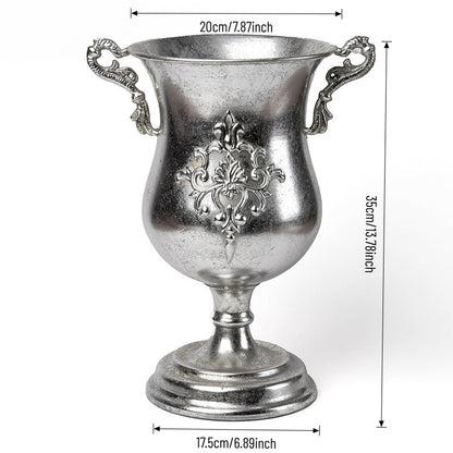 Vase trompette jardinière en métal argenté antique