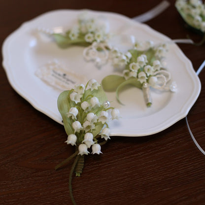 Lily of the Valley Boutonniere Wrist Corsage Set