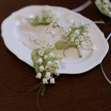 Load image into Gallery viewer, Lily of the Valley Boutonniere Wrist Corsage Set