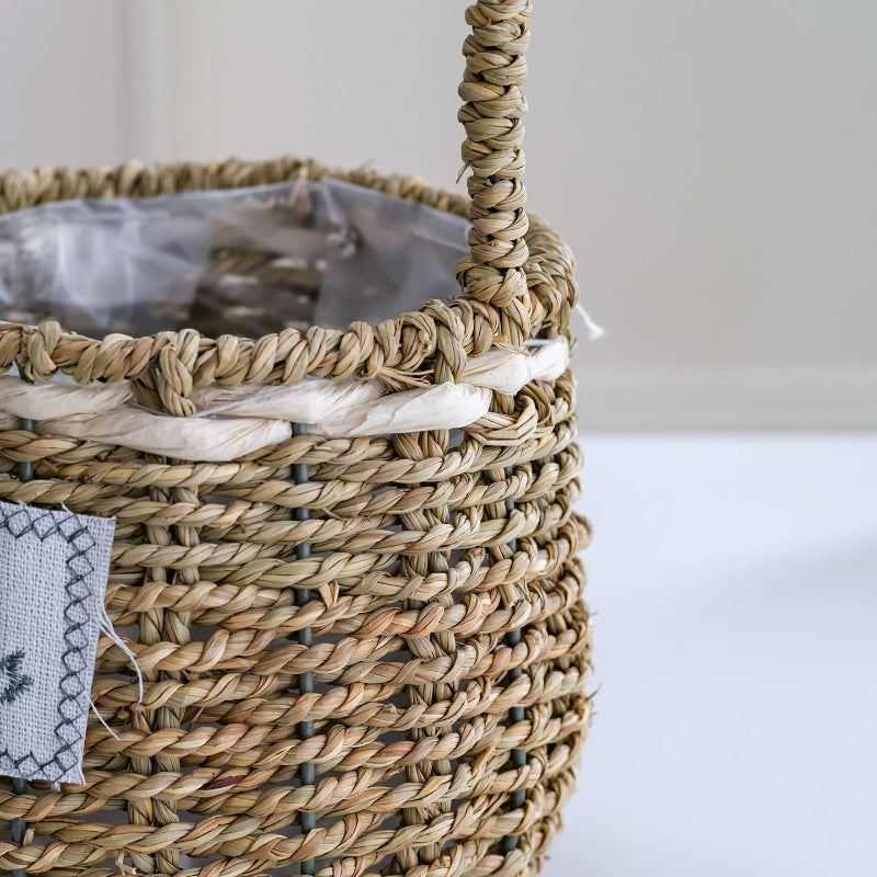 Round Seagrass Flower Basket with High Handle