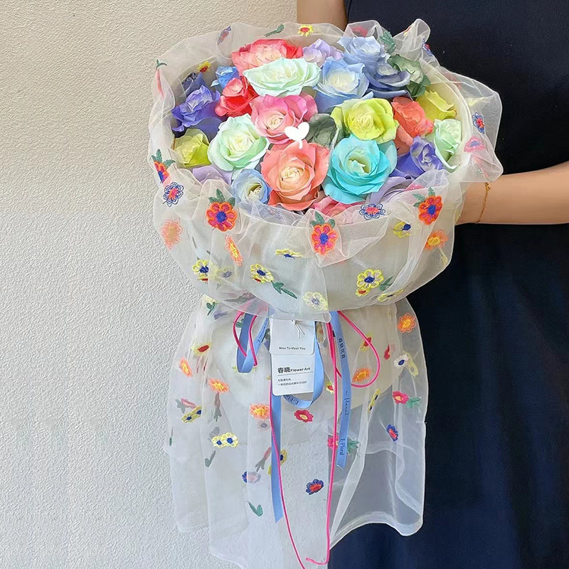 Floral Embroidery Bouquet Wrap Tulle (50cmx1.5m)