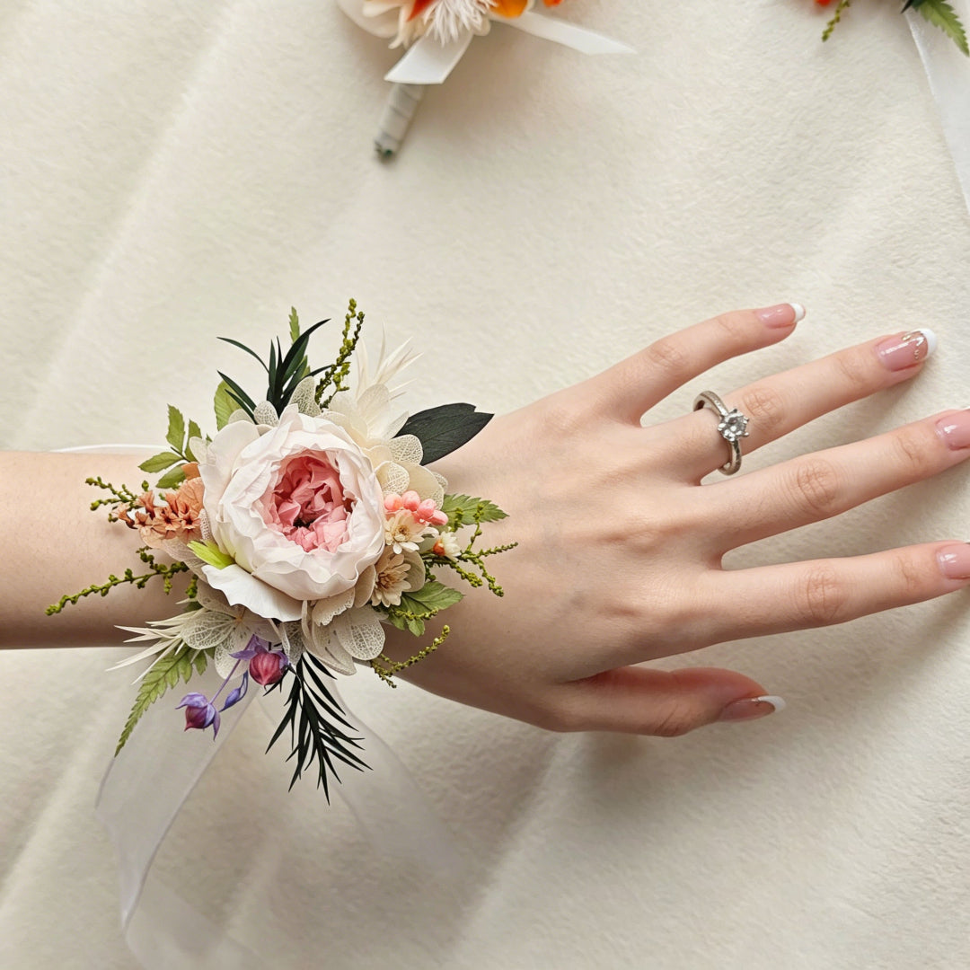 Preserved Blush Rose Boutonniere & Wrist Corsage