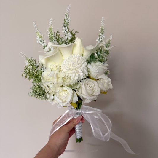 White Calla Lily & Rose Bridesmaid Bouquet
