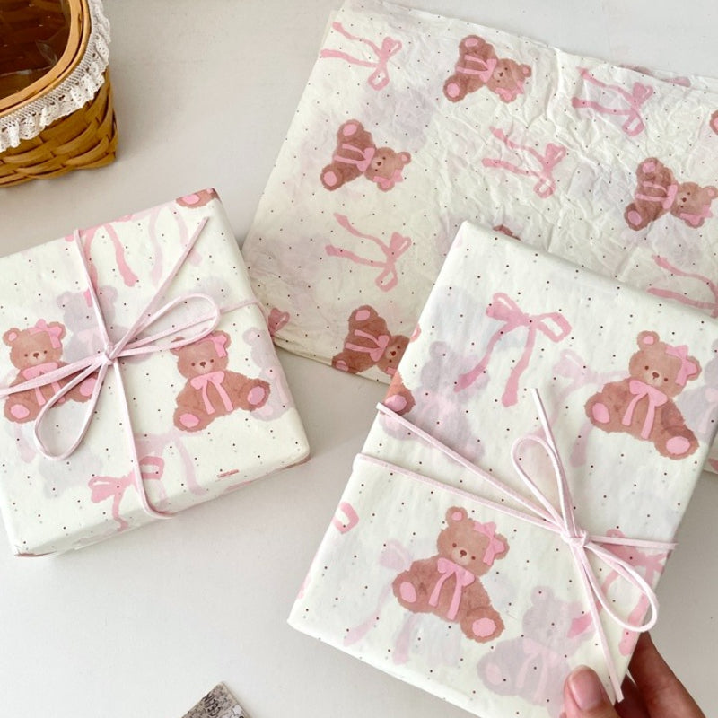 Pink Bow Teddy Bear Tissue Paper Pack 50