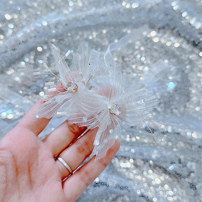 White Floral Tulle Wedding Wrist Corsages