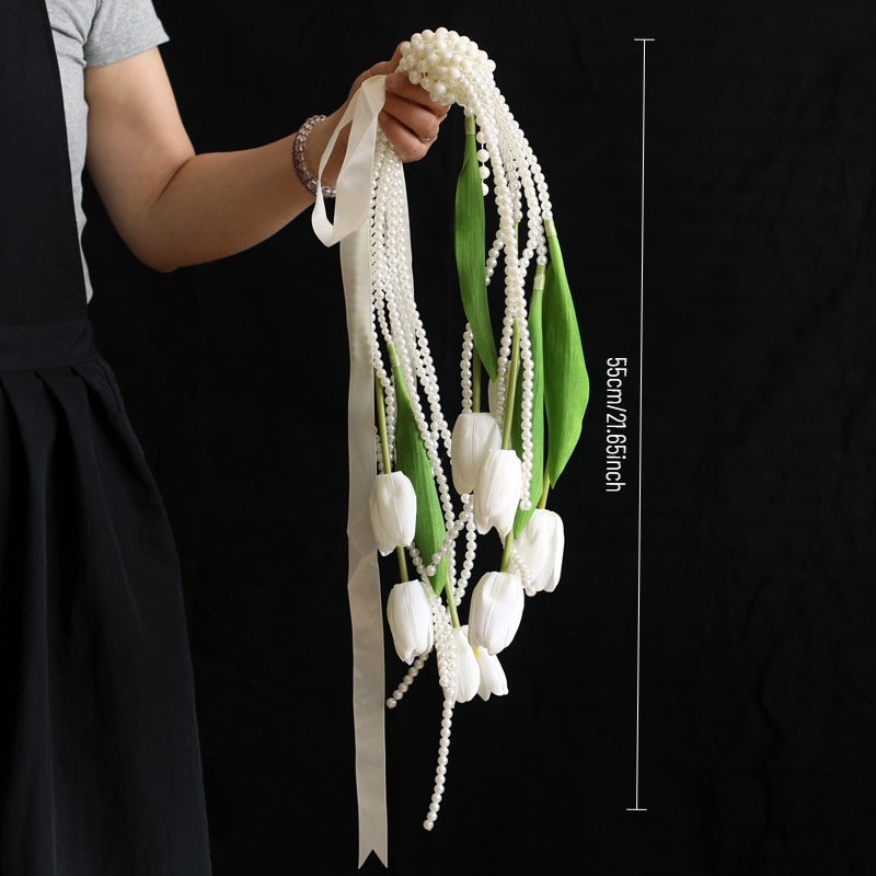 Cascading Pearl Tulip Artificial Bridal Bouquet
