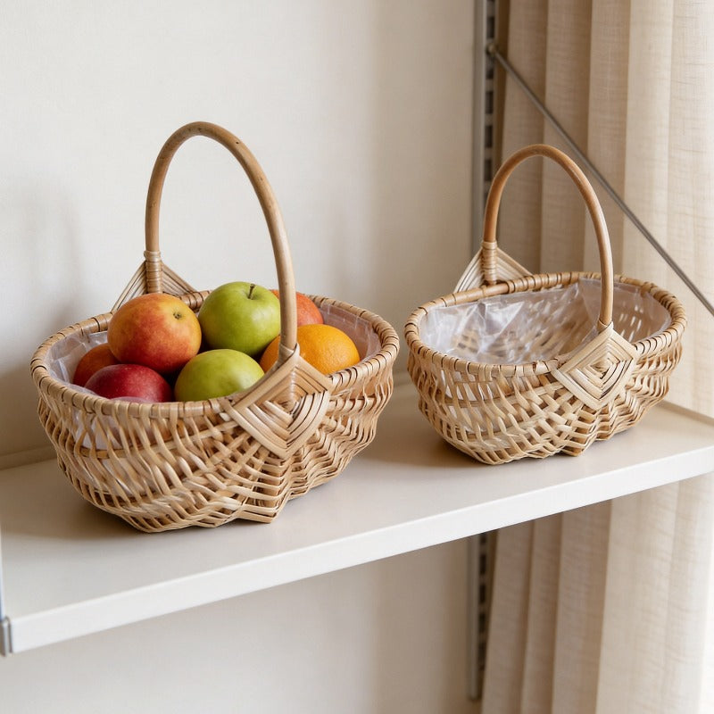 Oval Wicker Flower Basket with Liner Set of 2