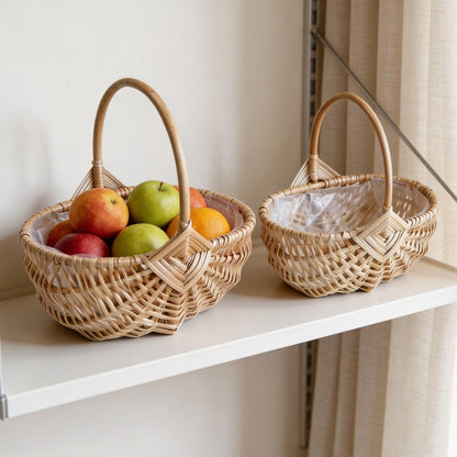 Oval Wicker Flower Basket with Liner Set of 2