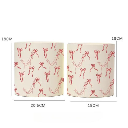Set of 2 Red Bow Print Round Floral Gift Boxes