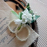 Load image into Gallery viewer, Lily of the Valley Wrist Corsage Boutonniere Set