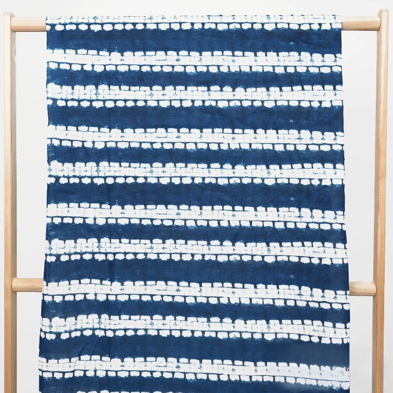Indigo Blue Tie-Dye Cotton Fabric Drape