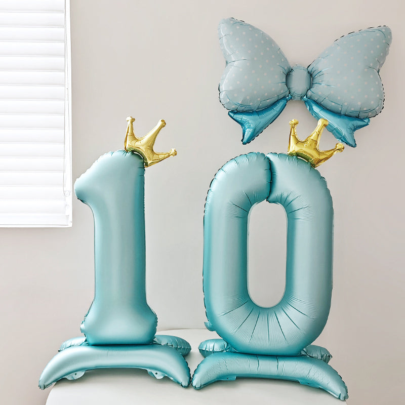 40 Inch Blue Standing Number Balloons with Crown